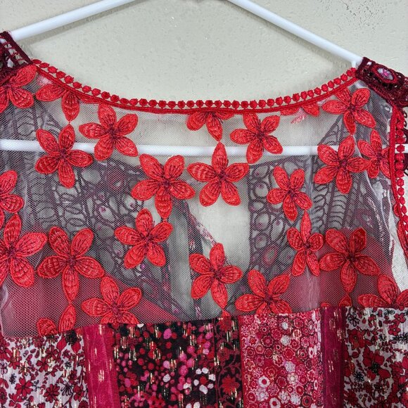 Ellie Tahari McKenna Sleeveless Floral Chiffon Silk Red Lace Metallic Stripe Sz - Picture 8 of 10